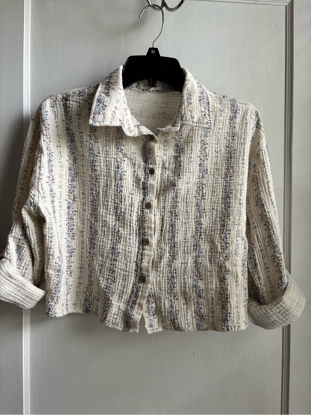 Love Notes Cream & Blue Striped Button-Front Shirt